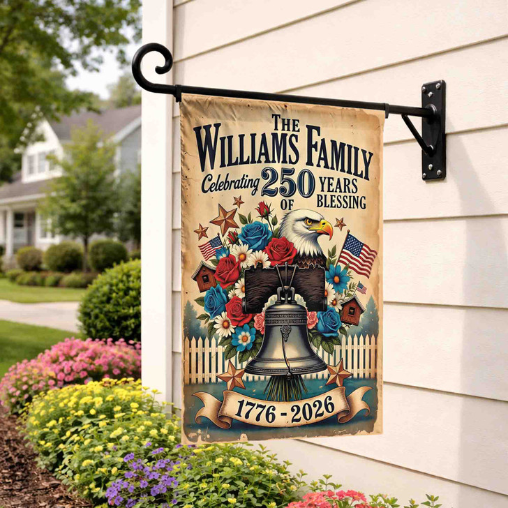 Personalized Patriotic Garden Flag Eagle Liberty Bell 1776-2026 Family Name