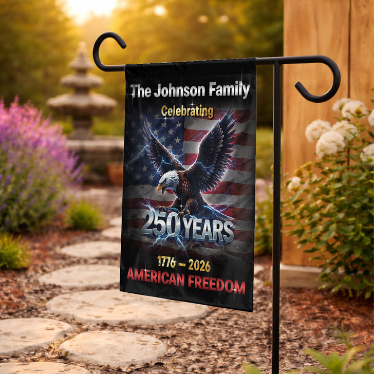 Personalized Patriotic Eagle Garden Flag  Family Name 250 Years 1776-2026
