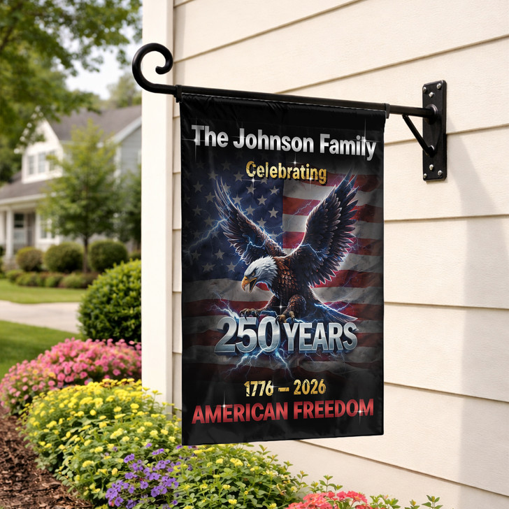 Personalized Patriotic Eagle Garden Flag  Family Name 250 Years 1776-2026