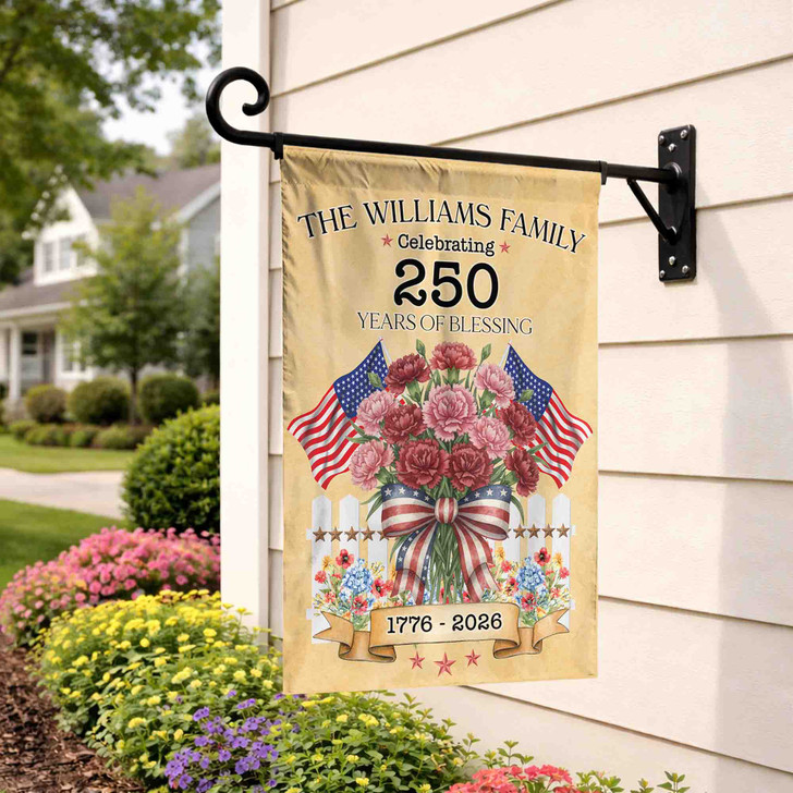 Personalized Patriotic Flower Garden Flag 250 Years 1776-2026 Family Name
