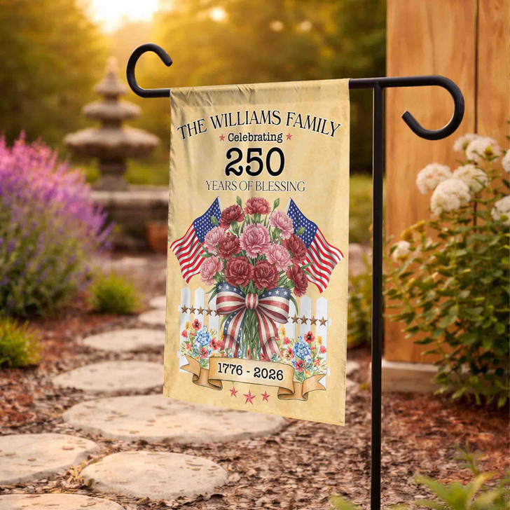Personalized Patriotic Flower Garden Flag 250 Years 1776-2026 Family Name