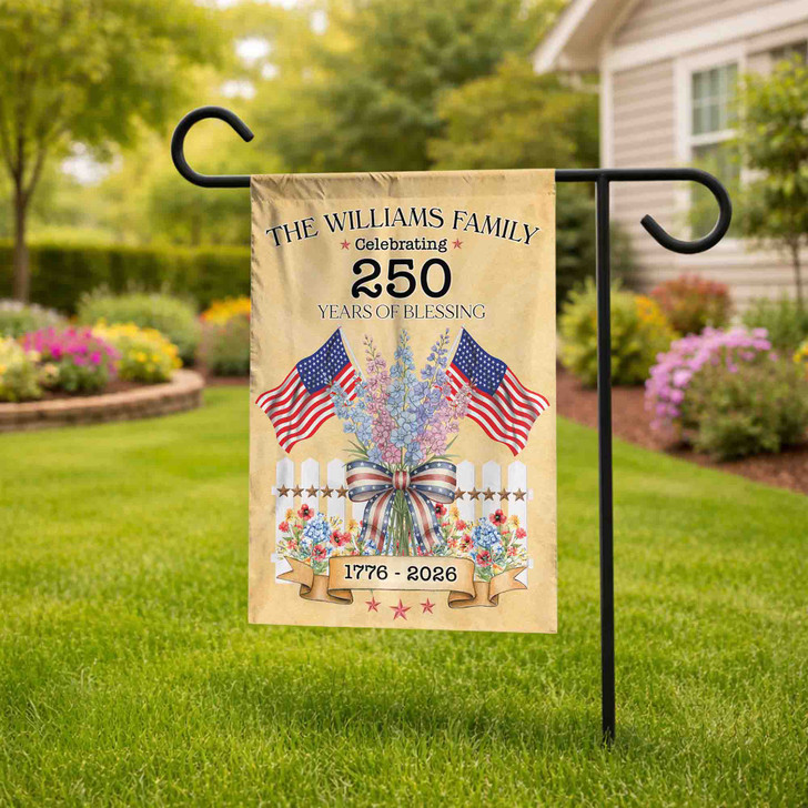 Personalized Patriotic Flower Garden Flag 250 Years 1776-2026 Family Name