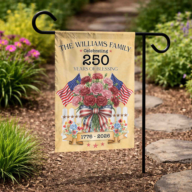 Personalized Patriotic Flower Garden Flag 250 Years 1776-2026 Family Name