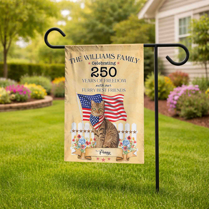 Personalized Patriotic Pet Garden Flag 250 Years 1776-2026 Pet Name
