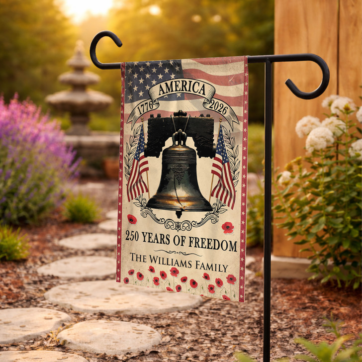 Personalized America 250 Years Garden Flag Liberty Bell Patriotic Decor