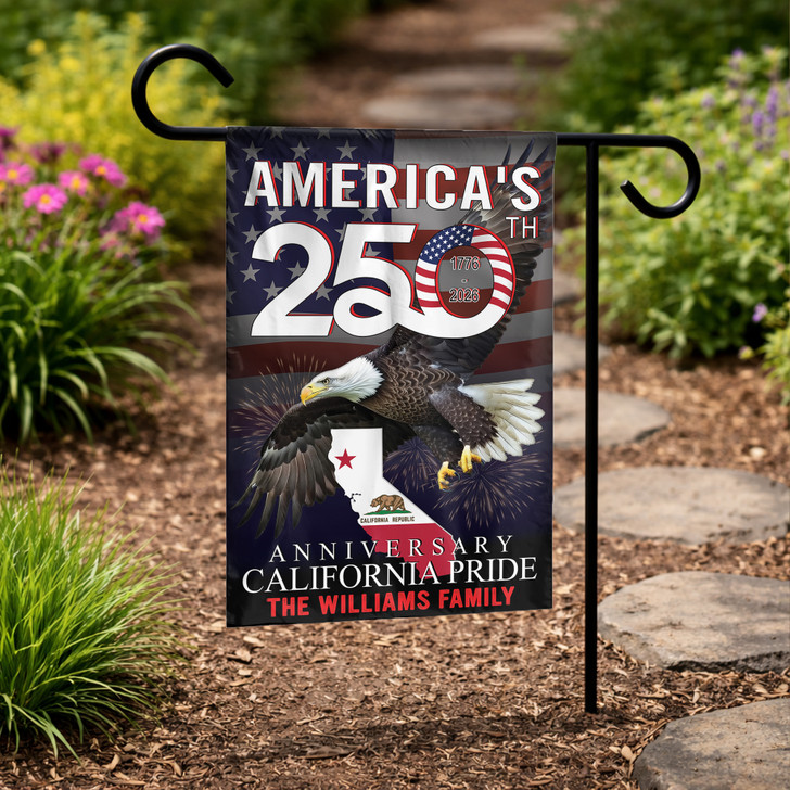 Personalized US State Patriotic Eagle Garden Flag 250th Anniversary 1776-2026