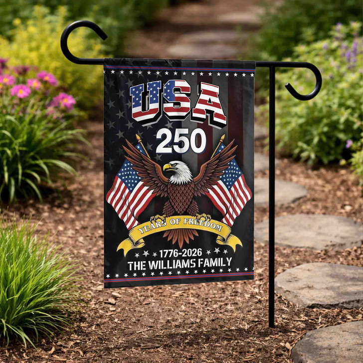 Personalized USA 250 Years of Freedom Garden Flag 1776-2026 Patriotic Decor