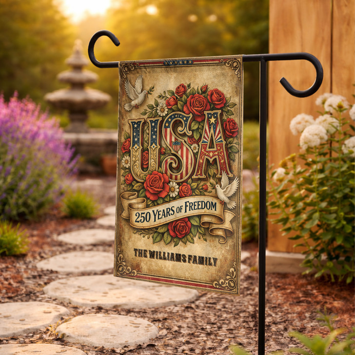 Personalized USA 250 Years of Freedom Vintage Floral Garden Flag
