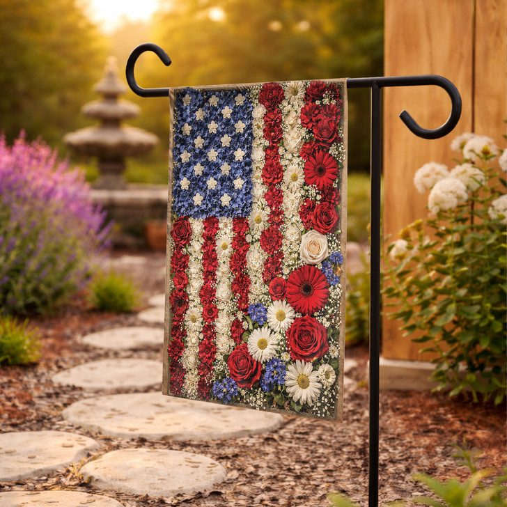 Vintage Floral American Flag Garden Flag Patriotic Outdoor Decor for Yard Home