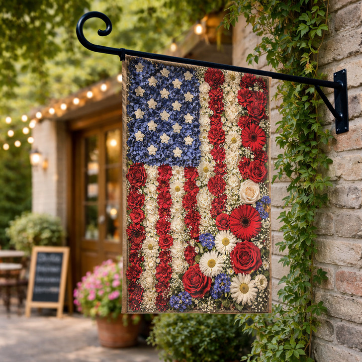 Vintage Floral American Flag Garden Flag Patriotic Outdoor Decor for Yard Home