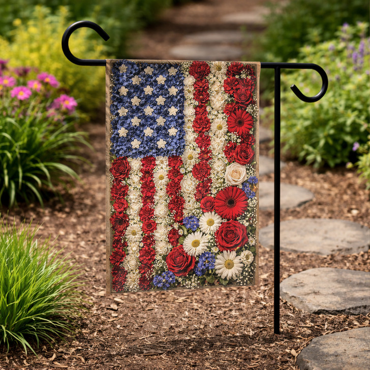 Vintage Floral American Flag Garden Flag Patriotic Outdoor Decor for Yard Home