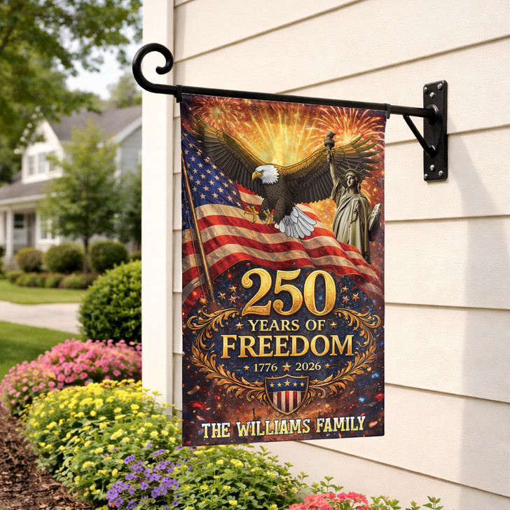 Personalized 250 Years of Freedom Garden Flag 1776-2026 Patriotic Eagle Flag