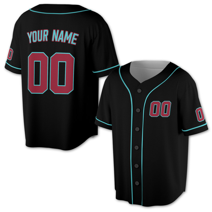 Custom Black Teal Red Baseball Jersey – Minimalist Pattern, Personalized Name & Number – Adult, Youth, Kid
