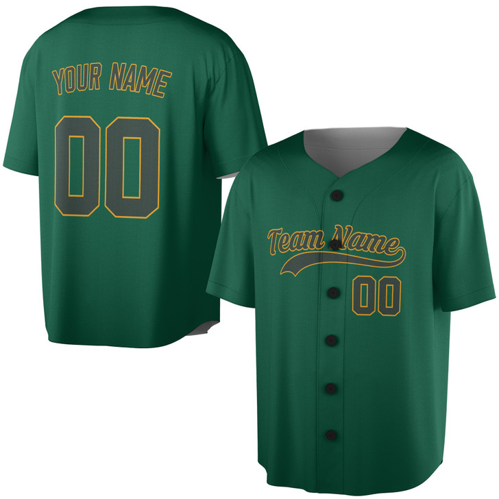 Custom Green Gold Trim Baseball Jersey - Personalized Name & Number - Adult, Youth, Kid