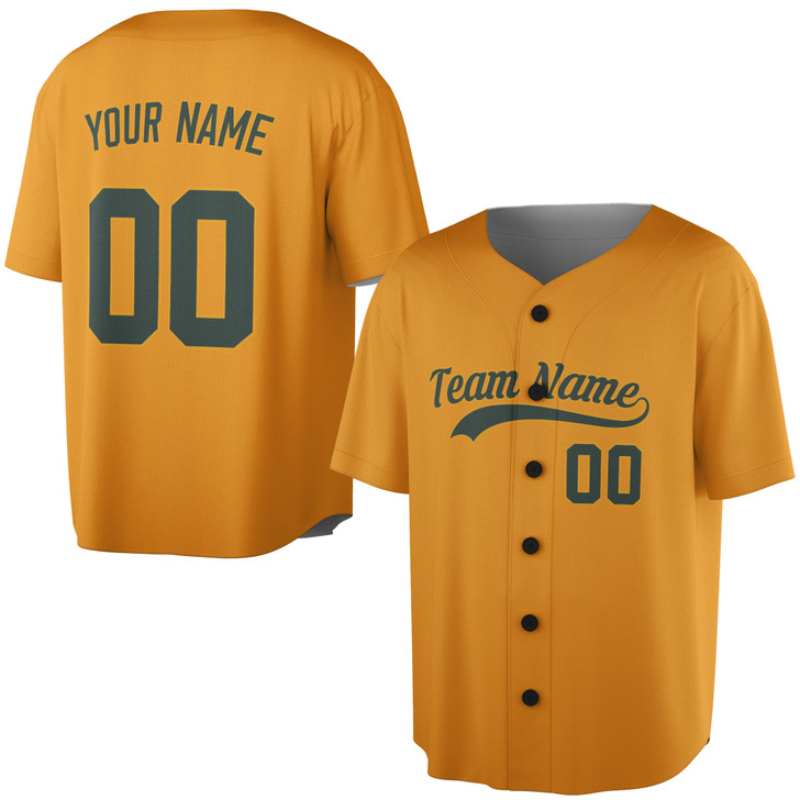 Custom Green Gold Trim Baseball Jersey - Personalized Name & Number - Adult, Youth, Kid