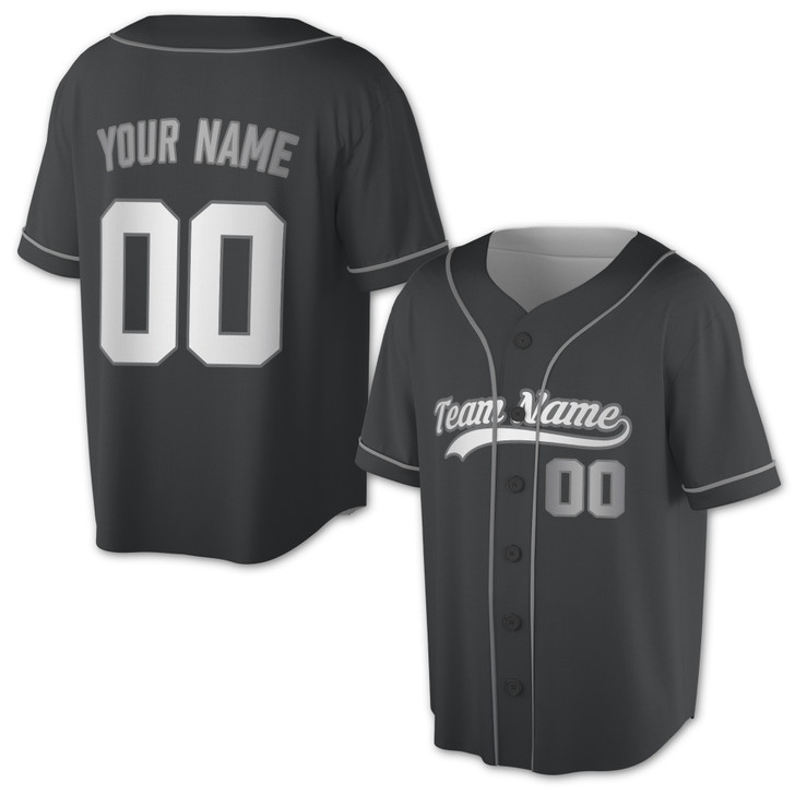 Custom Gradient Black Grey Baseball Jersey - Personalized Name, Team Name & Number For Adult, Youth & Kids