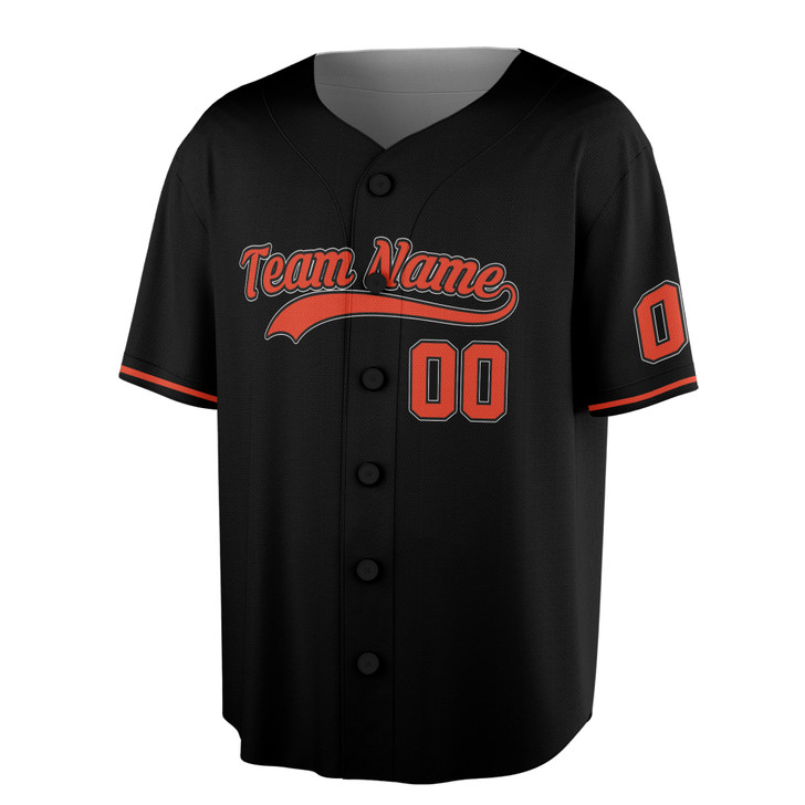 Custom Solid Black with Orange and White Trim Baseball Jersey - Personalized Name & Number - Adult, Youth, Kid.