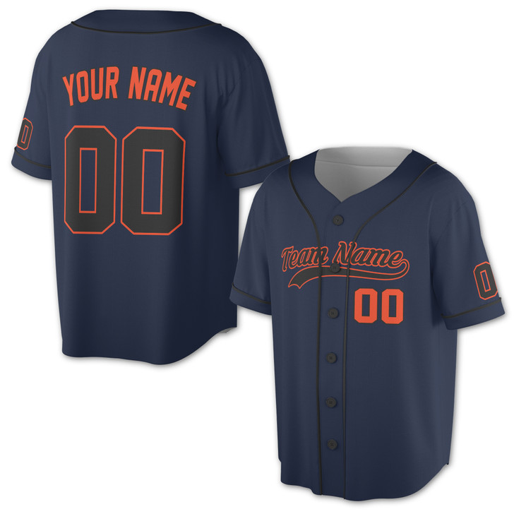 Custom Solid  Black Piping and Orange Trim Baseball Jersey - Personalized Name & Number - Adult, Youth, Kid.