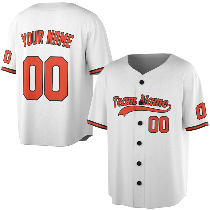 Custom Solid Orange and Black Trim Baseball Jersey - Personalized Name & Number - Adult, Youth, Kid.