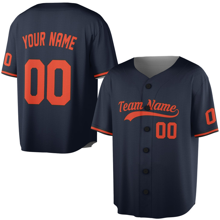 Custom Solid Orange and Black Trim Baseball Jersey - Personalized Name & Number - Adult, Youth, Kid.