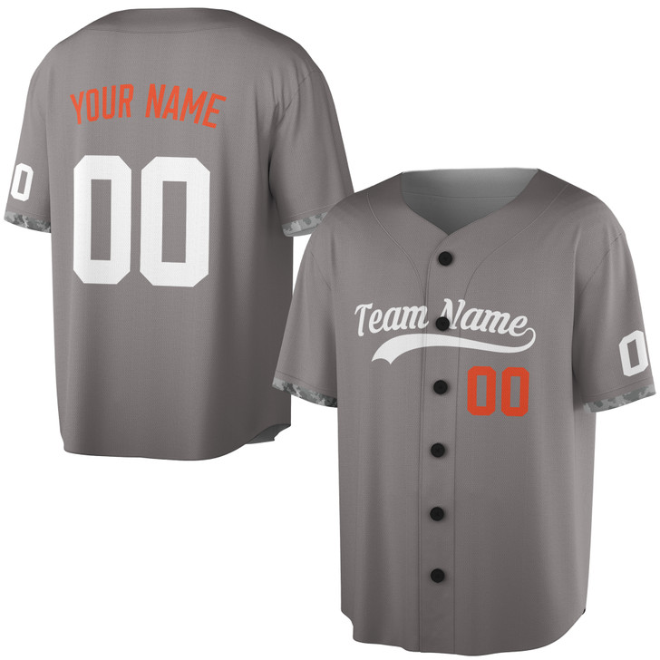 Custom Solid Orange and White ,Camo Trim Baseball Jersey - Personalized Name & Number - Adult, Youth, Kid