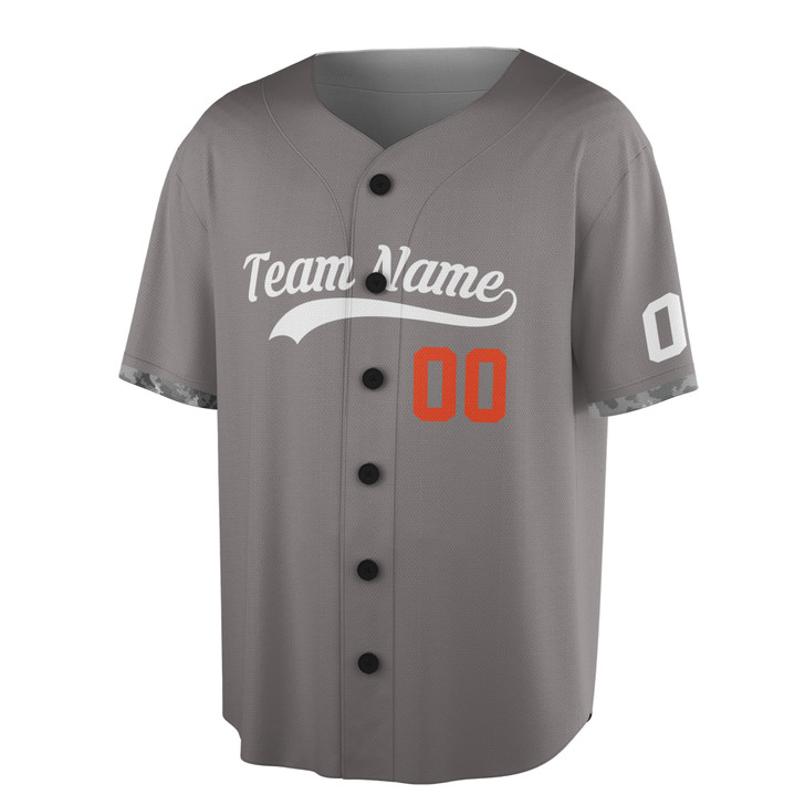 Custom Solid Orange and White ,Camo Trim Baseball Jersey - Personalized Name & Number - Adult, Youth, Kid