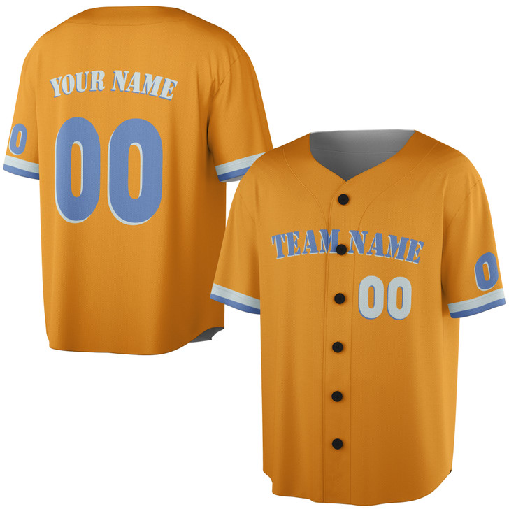 Custom Mustard Blue Trim Baseball Jersey - Personalized Name & Number - Adult, Youth, Kid