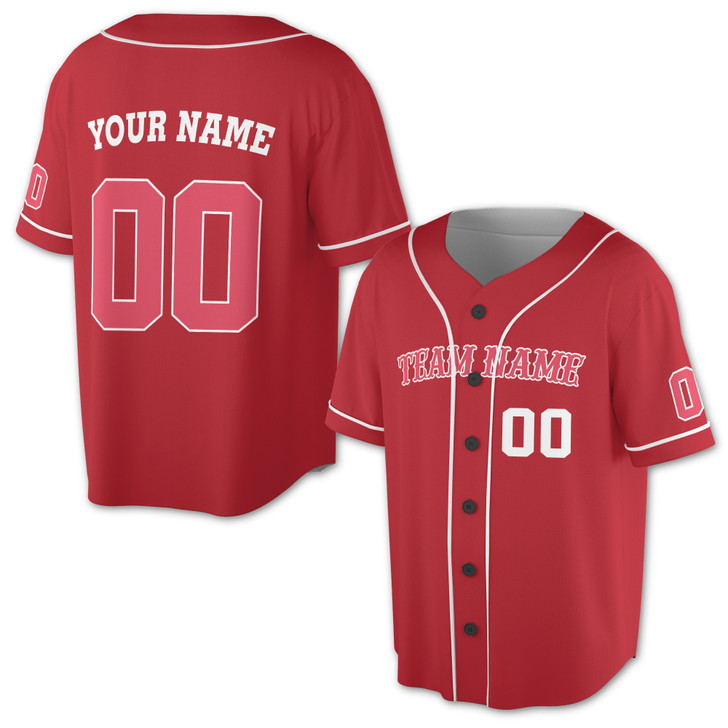 Custom Red  White Trim Baseball Jersey - Personalized Name & Number - Adult, Youth, Kid
