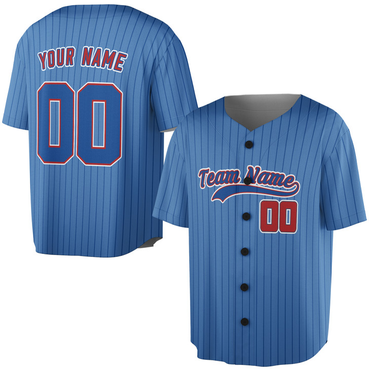 Custom Solid Red and Blue Trim Baseball Jersey - Personalized Name & Number - Adult, Youth, Kid.