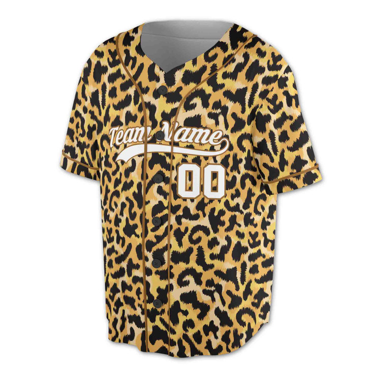 Custom Yellow Black Jaguar Leopard Print Baseball Jersey - Personalized Name & Number - Adult, Youth, Kid.