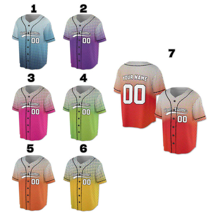 Custom White Halftone Dot Gradient Baseball Jersey- - Personalized Name & Number - Adult, Youth, Kid.