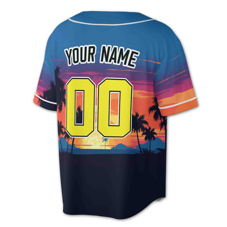 Custom Tropical Sunset with Palm Trees Baseball Jersey - Personalized Name & Number - Adult, Youth, Kid.