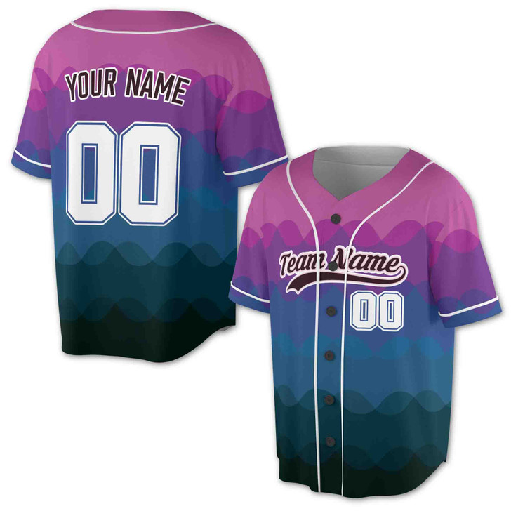 Custom  Orange and Burgundy Wavy Ombre Gradient Baseball Jersey - Personalized Name & Number - Adult, Youth, Kid.