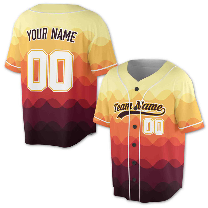 Custom  Orange and Burgundy Wavy Ombre Gradient Baseball Jersey - Personalized Name & Number - Adult, Youth, Kid.