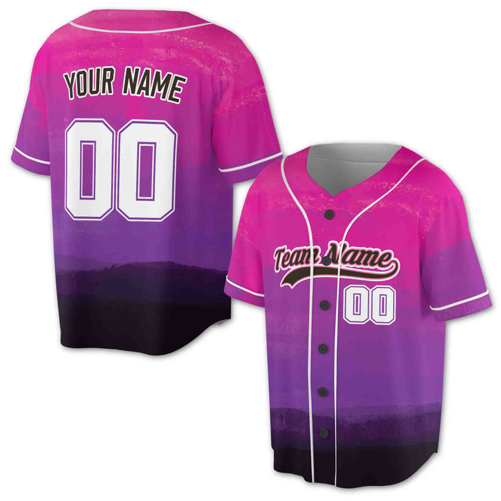 Custom Green and Yellow Ombre Watercolor Pattern with White Piping Baseball Jersey - Personalized Name & Number - Adult, Youth, Kid.