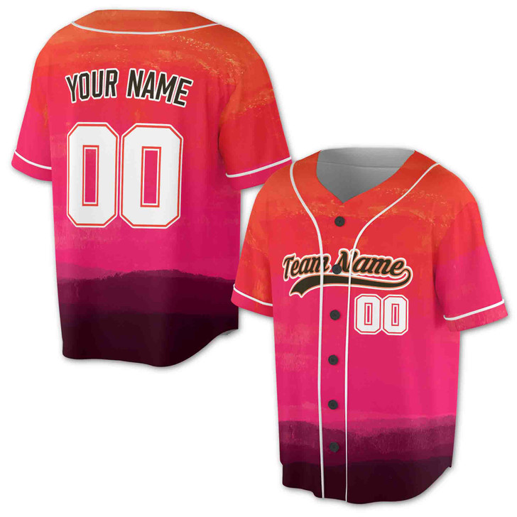 Custom Green and Yellow Ombre Watercolor Pattern with White Piping Baseball Jersey - Personalized Name & Number - Adult, Youth, Kid.