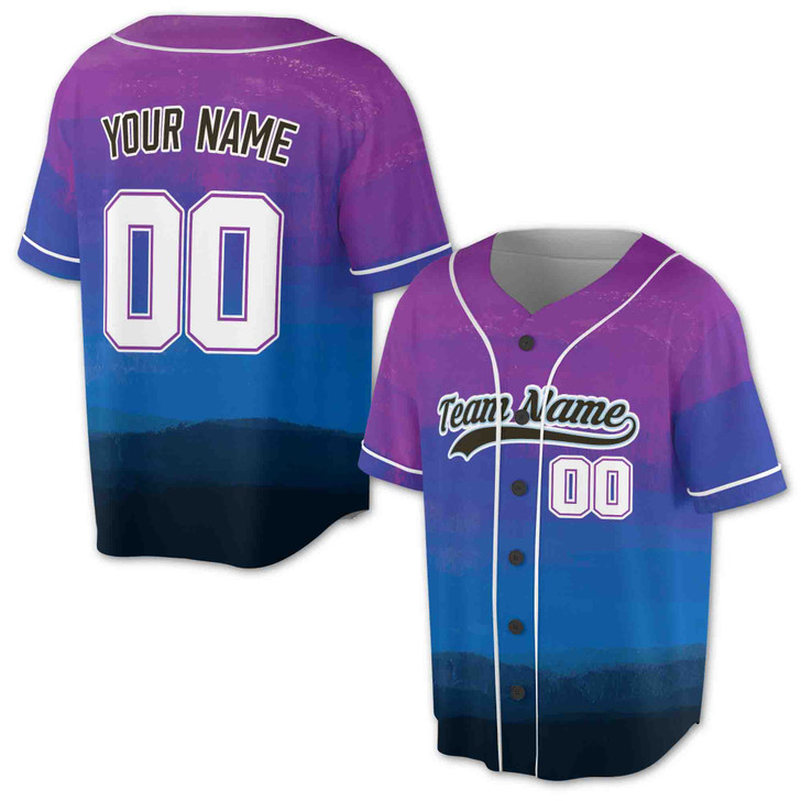 Custom Green and Yellow Ombre Watercolor Pattern with White Piping Baseball Jersey - Personalized Name & Number - Adult, Youth, Kid.