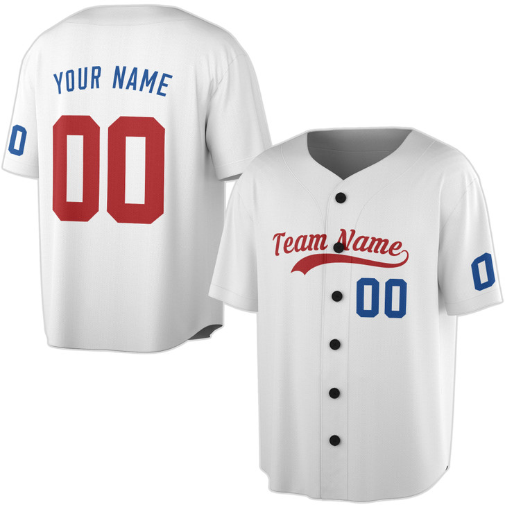 Custom Solid Light Blue with Red and White Trim Baseball Jersey - Personalized Name & Number - Adult, Youth, Kid.