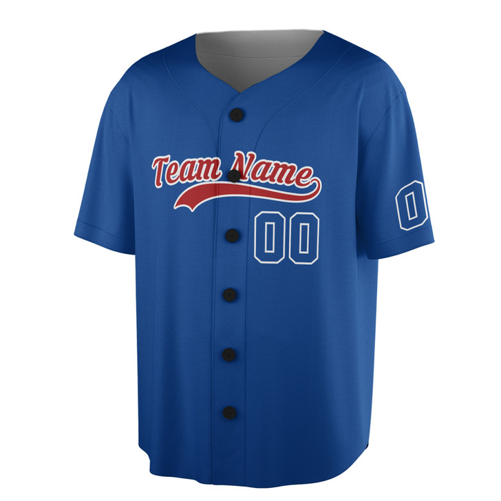 Custom Solid Light Blue with Red and White Trim Baseball Jersey - Personalized Name & Number - Adult, Youth, Kid.