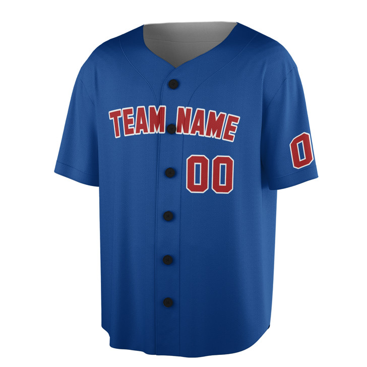 Custom Solid Light Blue with Red and White Trim Baseball Jersey - Personalized Name & Number - Adult, Youth, Kid.