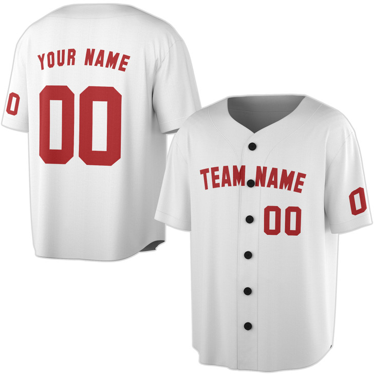 Custom Solid Light Blue with Red and White Trim Baseball Jersey - Personalized Name & Number - Adult, Youth, Kid.