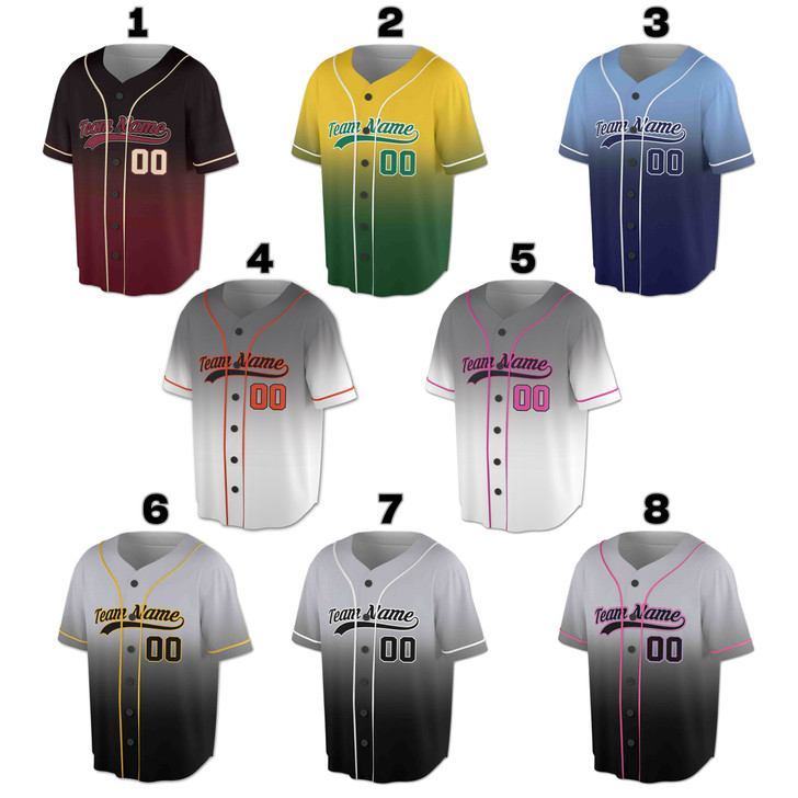 Custom Ombre Gradient with Orange Piping Baseball Jersey - Personalized Name & Number - Adult, Youth, Kid.