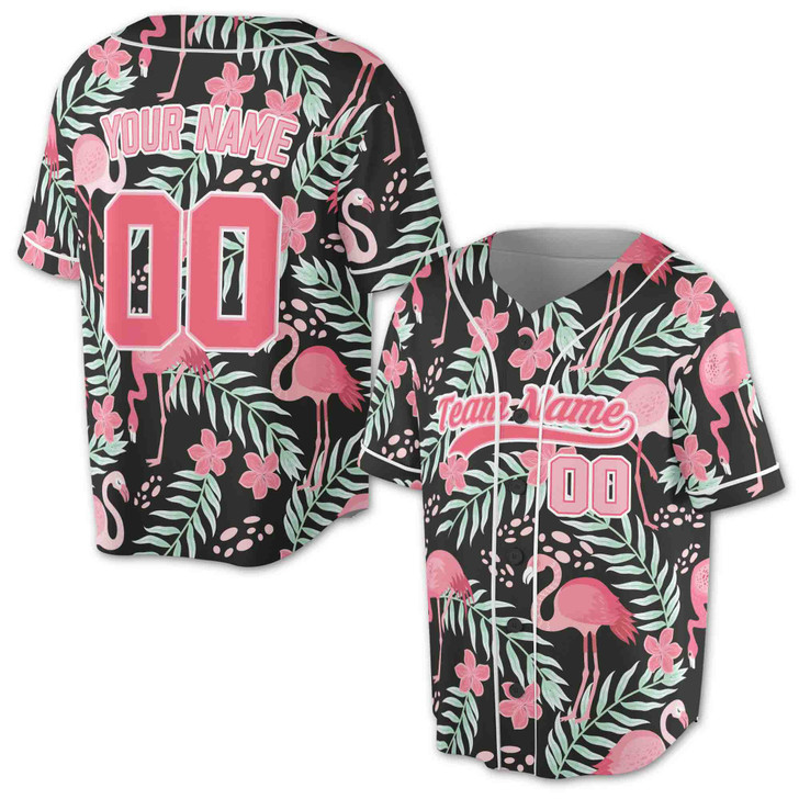 Custom Pink Flamingo Tropical Baseball Jersey - Personalized Name & Number - Adult, Youth, Kid