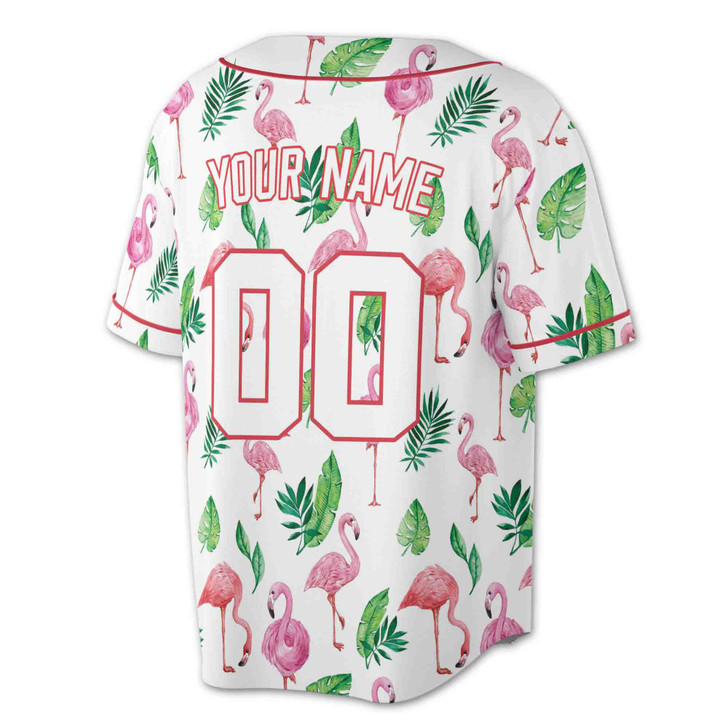 Custom White Flamingo Green Leaf Baseball Jersey - Personalized Name & Number - Adult, Youth, Kid