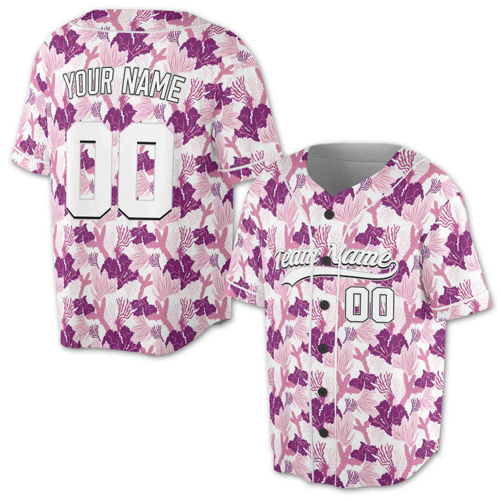 Custom Purple Pink Floral Coral Baseball Jersey - Personalized Name, Team & Number - Adult, Youth, Kid