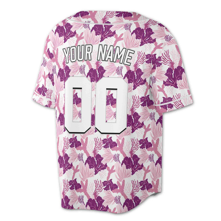 Custom Purple Pink Floral Coral Baseball Jersey - Personalized Name, Team & Number - Adult, Youth, Kid