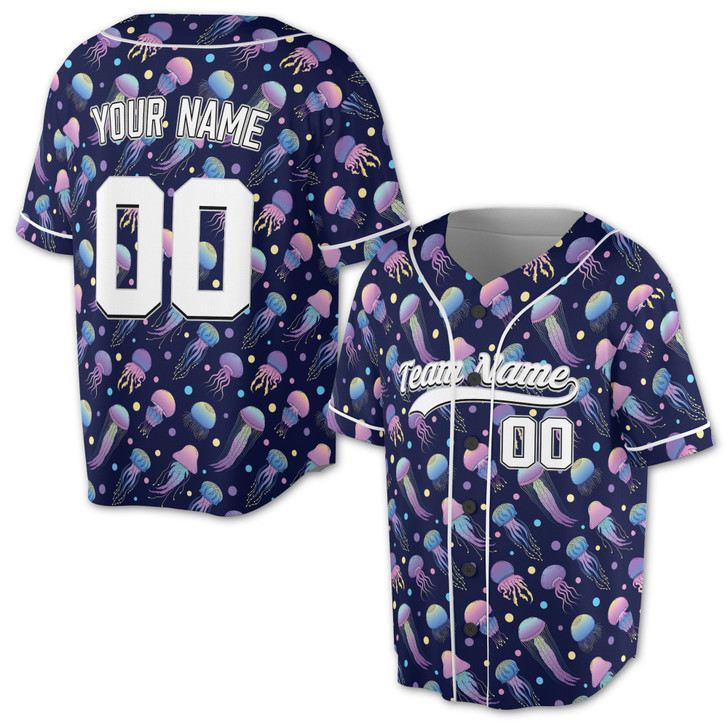 Custom Purple Blue Jellyfish Pattern Baseball Jersey - Personalized Name, Team & Number - Adult, Youth, Kid