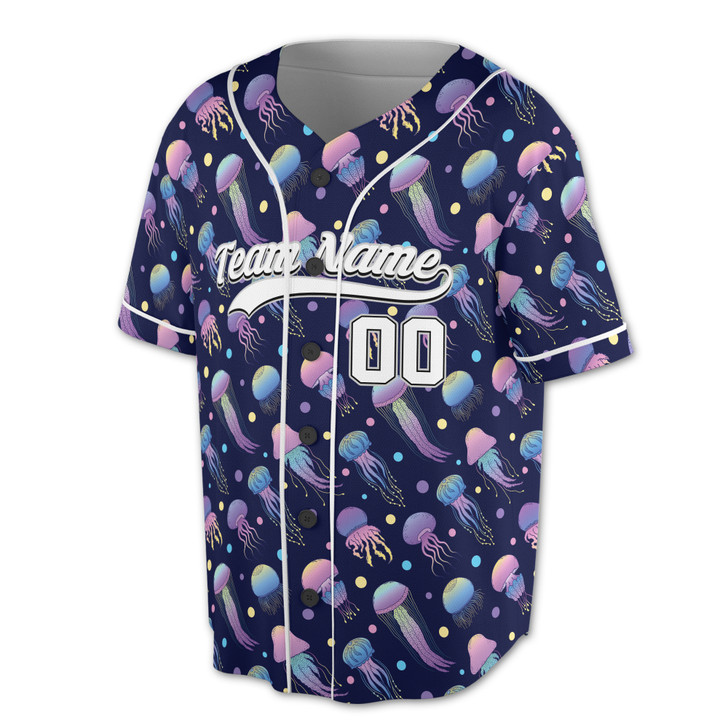 Custom Purple Blue Jellyfish Pattern Baseball Jersey - Personalized Name, Team & Number - Adult, Youth, Kid