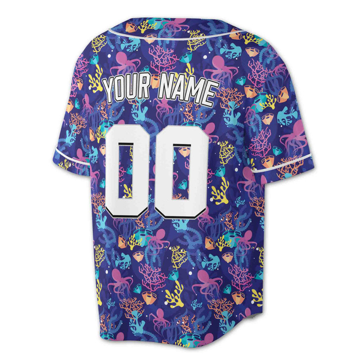 Custom Octopus Coral Reef Baseball Jersey - Personalized Name & Number - Adult, Youth, Kid