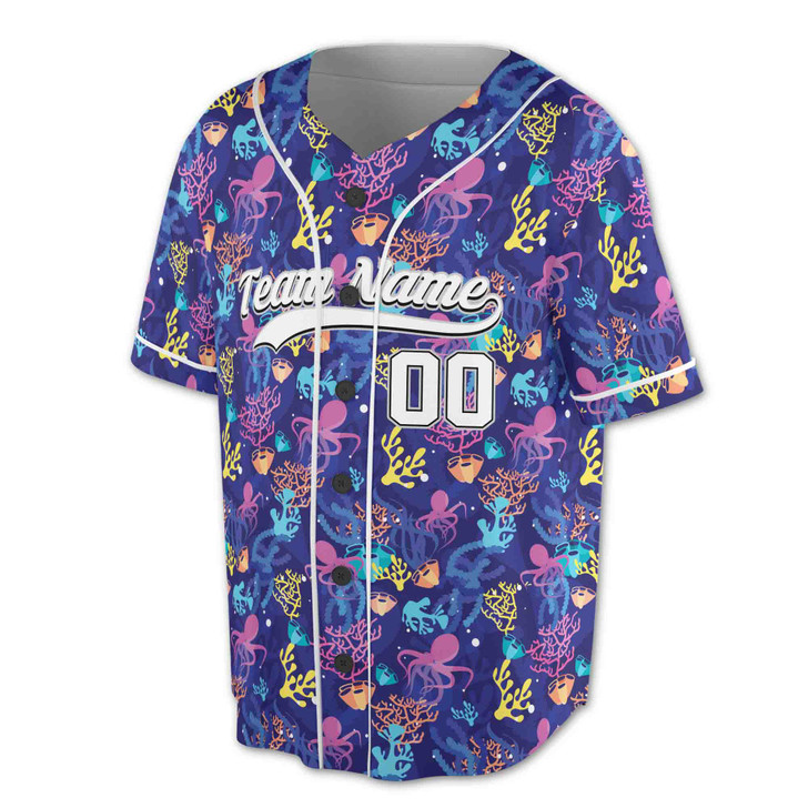 Custom Octopus Coral Reef Baseball Jersey - Personalized Name & Number - Adult, Youth, Kid
